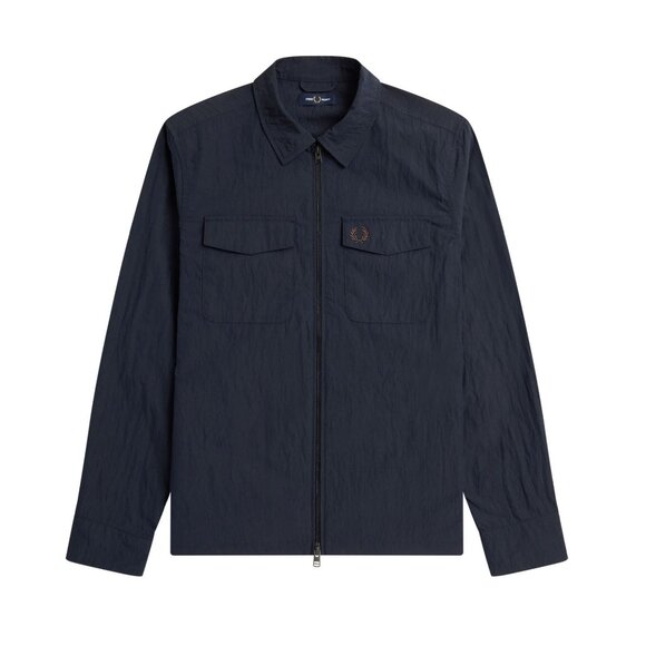 Fred Perry Men's Zip Front Overshirt Dual Flap Snap Pockets Jacket M5684 Navy - Picture 1 of 6